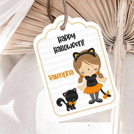 Lindas Etiquetas de Halloween de Gatitos • Juego de 9 Etiquetas