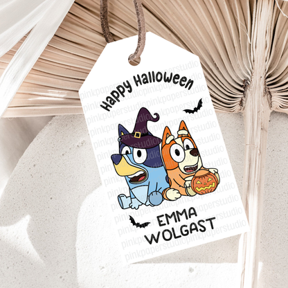 Bluey y Bingo Etiquetas de Halloween • Set de 9 Etiquetas