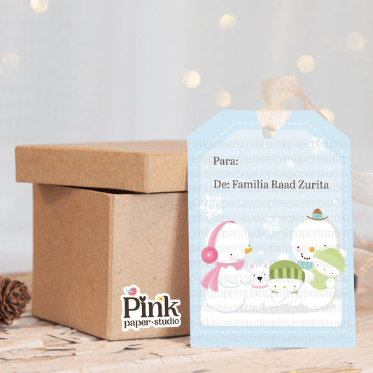 Etiquetas Navideñas Familia de Muñecos de Nieve • Set de 9 Etiquetas