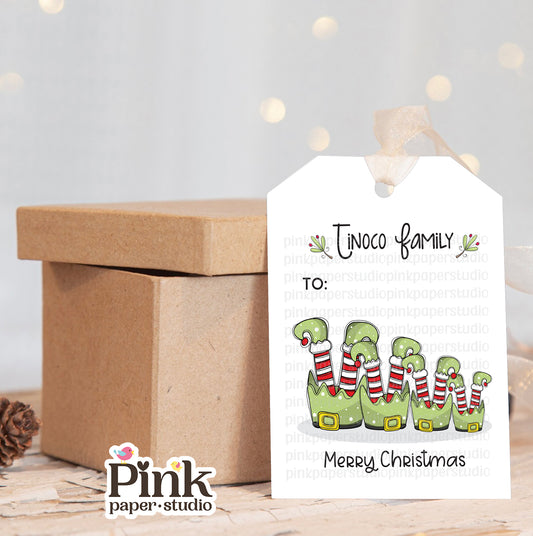 Etiquetas de Navidad Elfos Familiares • Juego de 9 etiquetas