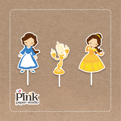 Adornos para cupcakes de La Bella y la Bestia