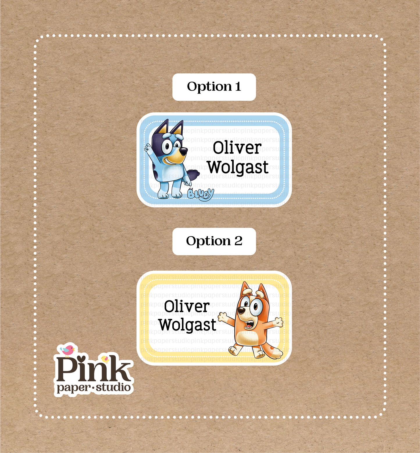 Bluey y Bingo • Etiquetas de Bluey y Bingo • Set de 12 pegatinas