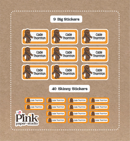 Chewbacca• 9 pegatinas grandes para el nombre de la escuela • 40 pegatinas finas