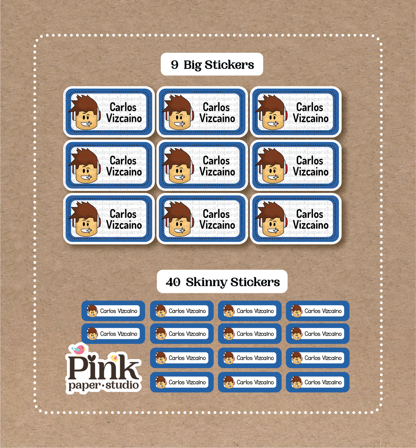 Roblox Niño • 9 etiquetas de nombre grandes para la escuela • 40 etiquetas finas