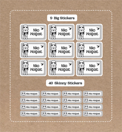 Storm Troopers • Star Wars • 9 Big School Name Stickers • 40 Skinny Stickers