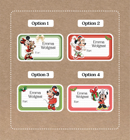 Etiquetas de Navidad de Minnie Mouse • Minnie Mouse • Juego de 12 etiquetas