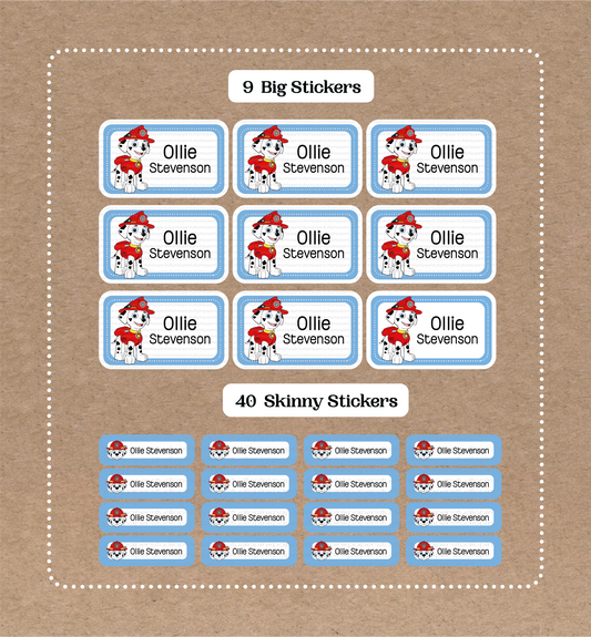 Set La Patrulla Canina • 9 pegatinas grandes con nombre para el colegio • 40 pegatinas finas