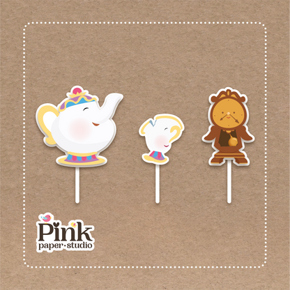 Adornos para cupcakes de La Bella y la Bestia