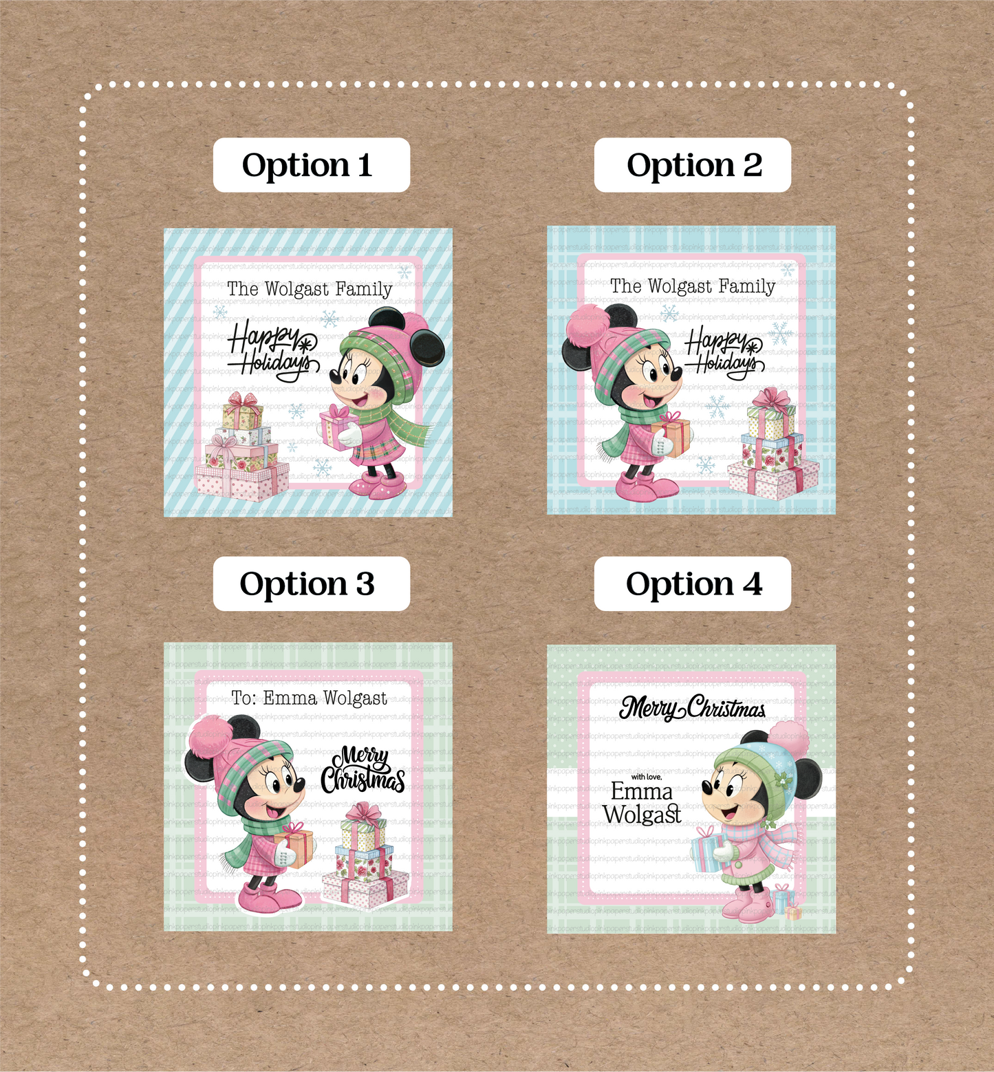 Etiquetas de Navidad de Minnie Mouse • Juego de 12 etiquetas