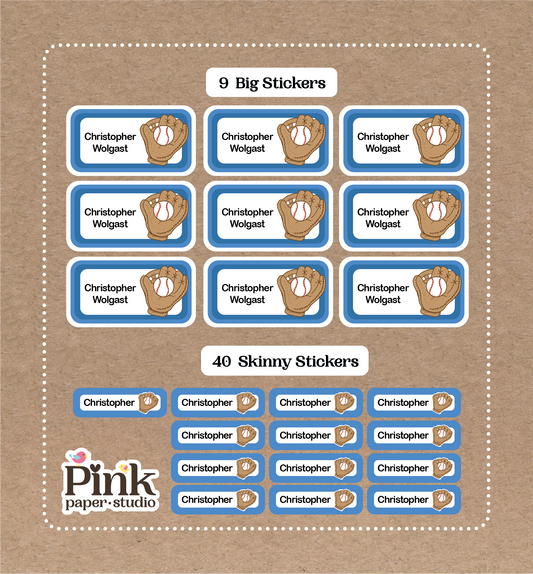 Baseball Set • 9 Big School Name Stickers • 40 Skinny Stickers
