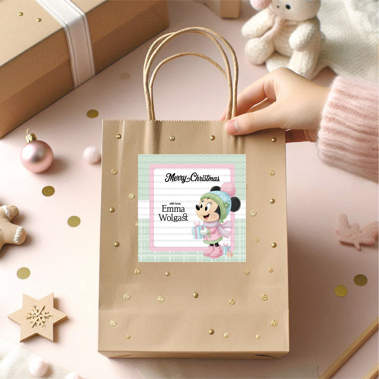 Etiquetas de Navidad de Minnie Mouse • Juego de 12 etiquetas