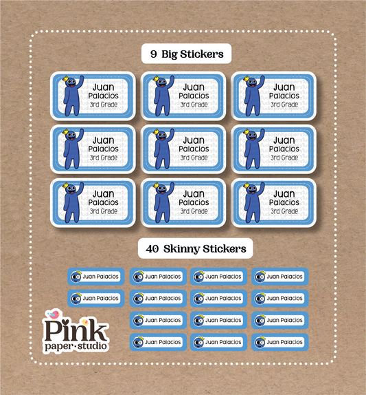 Rainbow Friends • 9 etiquetas grandes para nombre escolar • 40 etiquetas finas