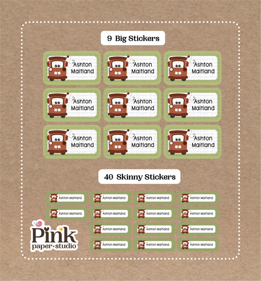 Juego de coches • 9 pegatinas grandes con el nombre del colegio • 40 pegatinas finas