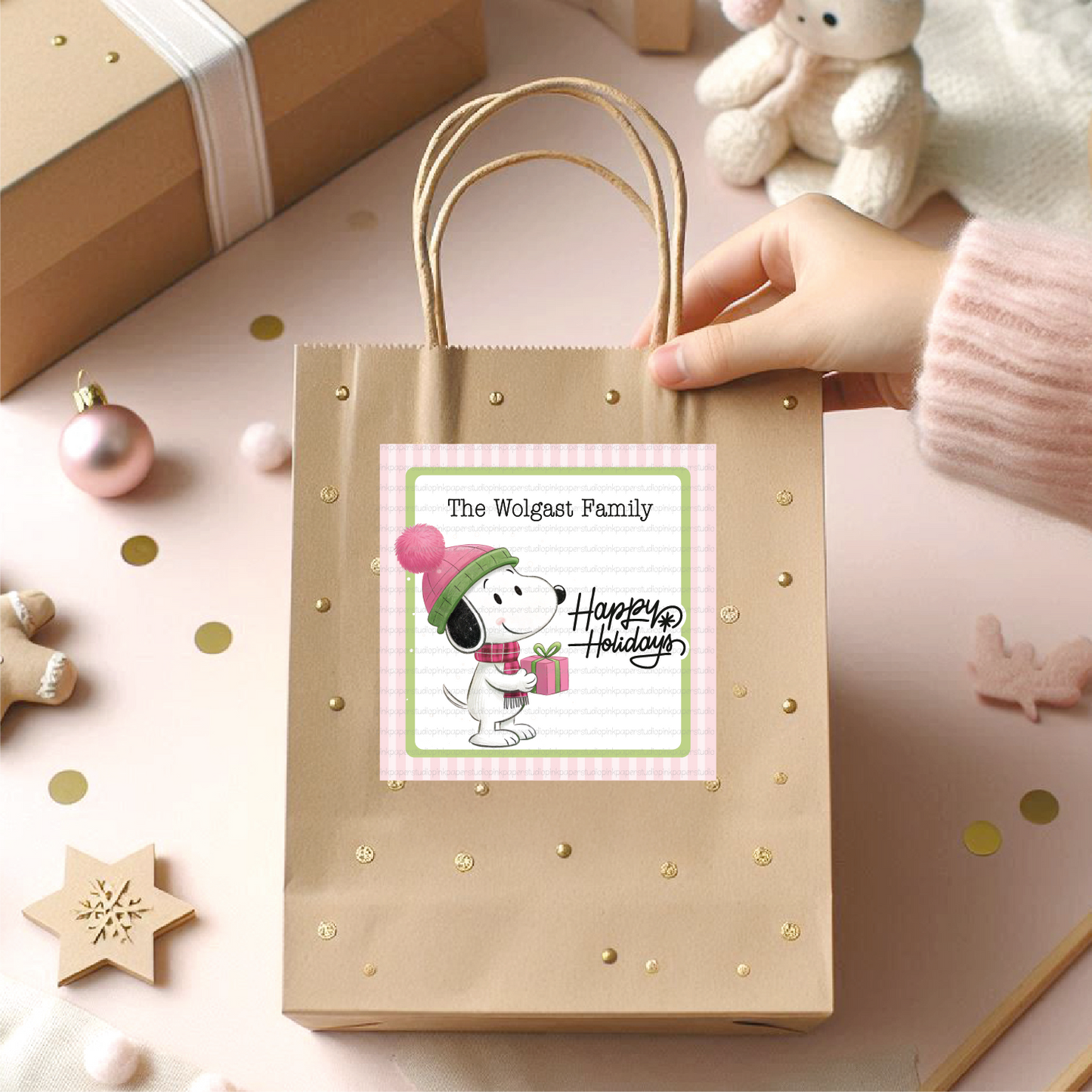 Etiquetas de Navidad • Snoopy • Juego de 12 etiquetas