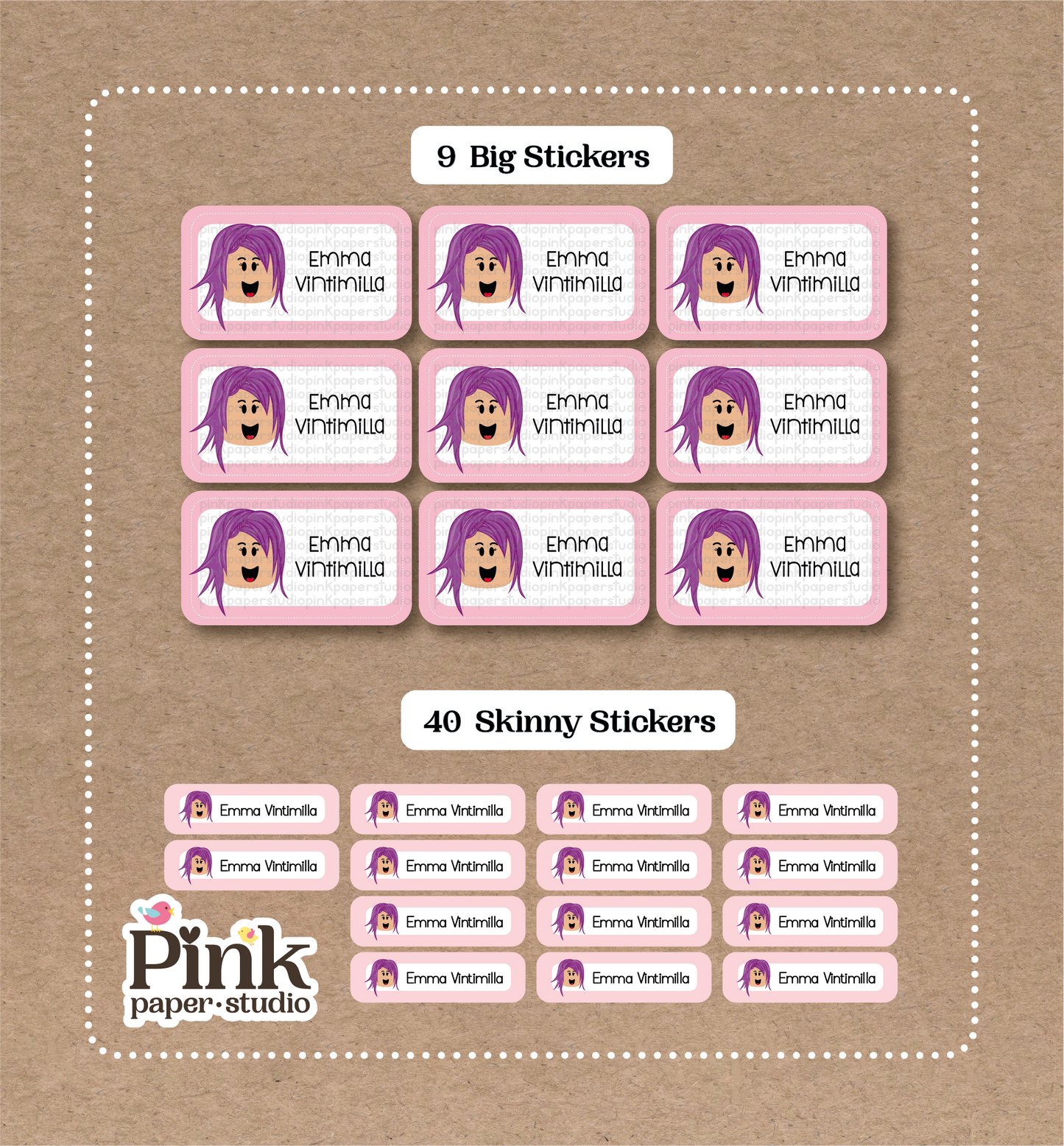 Roblox Girl • 9 pegatinas grandes para el nombre del colegio • 40 pegatinas finas