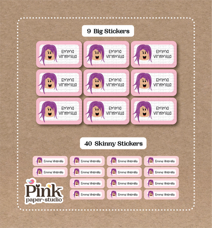 Roblox Girl • 9 pegatinas grandes para el nombre del colegio • 40 pegatinas finas