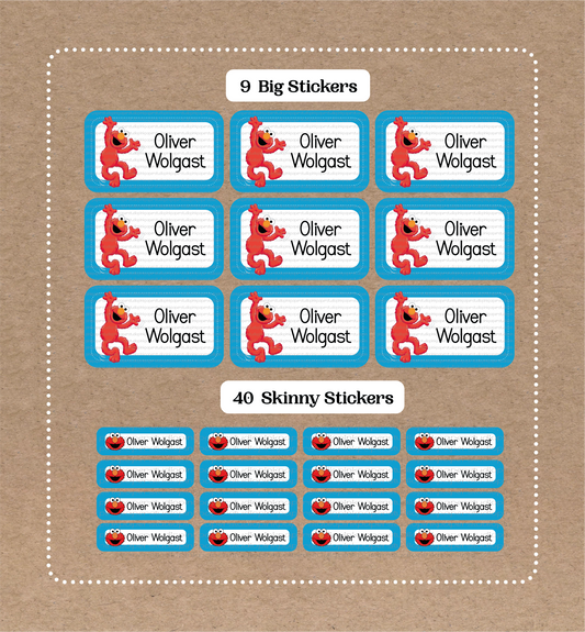 Elmo • 9 pegatinas grandes para el nombre del colegio • 40 pegatinas finas