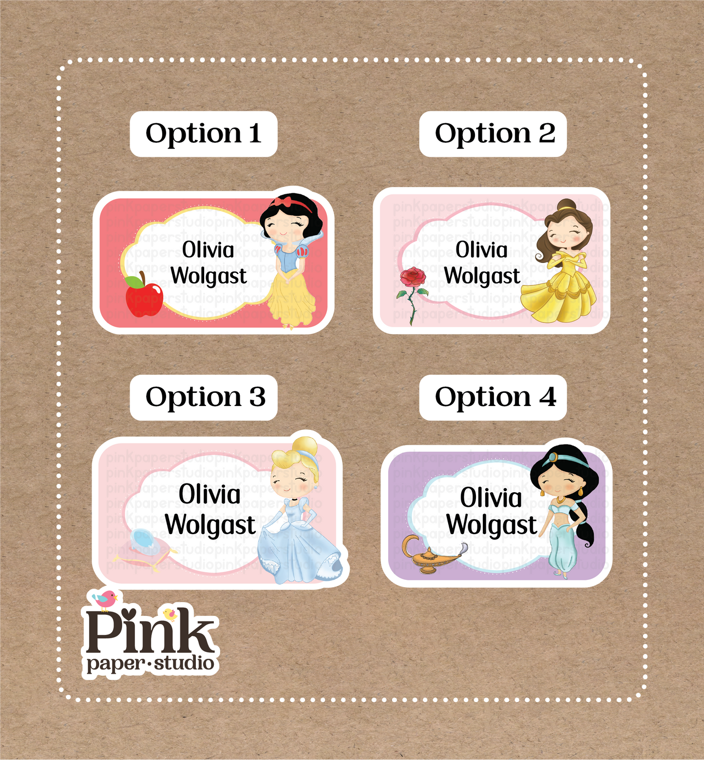 Princesas • Pegatinas de Princesas Disney • Juego de 12 pegatinas