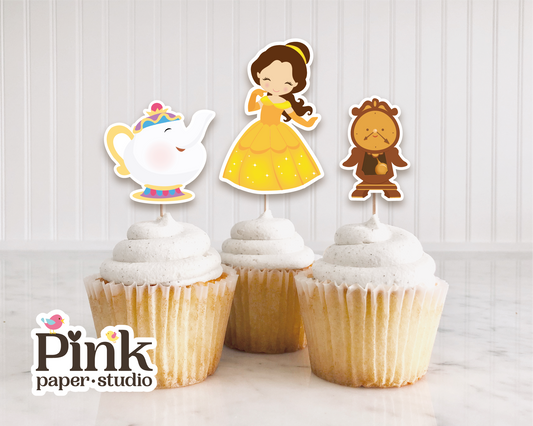 Adornos para cupcakes de La Bella y la Bestia