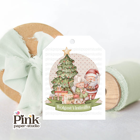 Etiquetas de Navidad de la Familia de Papá Noel • Juego de 9 etiquetas