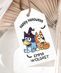 Etiquetas de Halloween de Bluey y Bingo