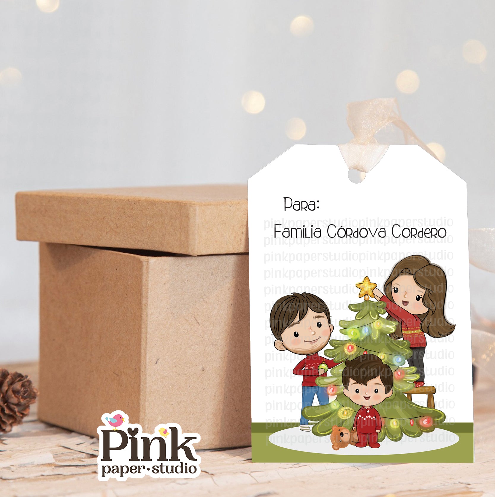 Etiquetas navideñas familiares personalizadas