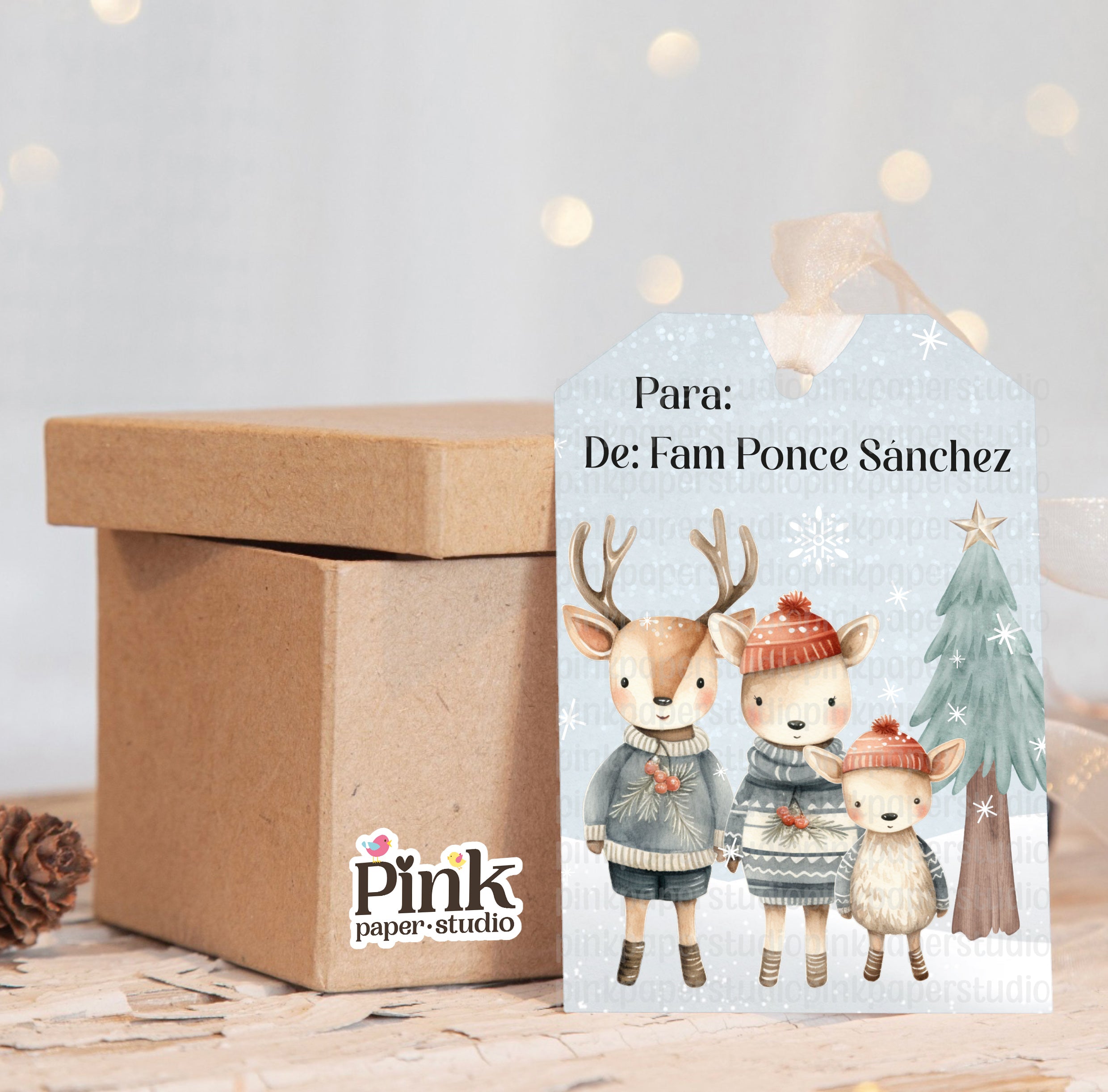 Etiquetas navideñas familia Renos