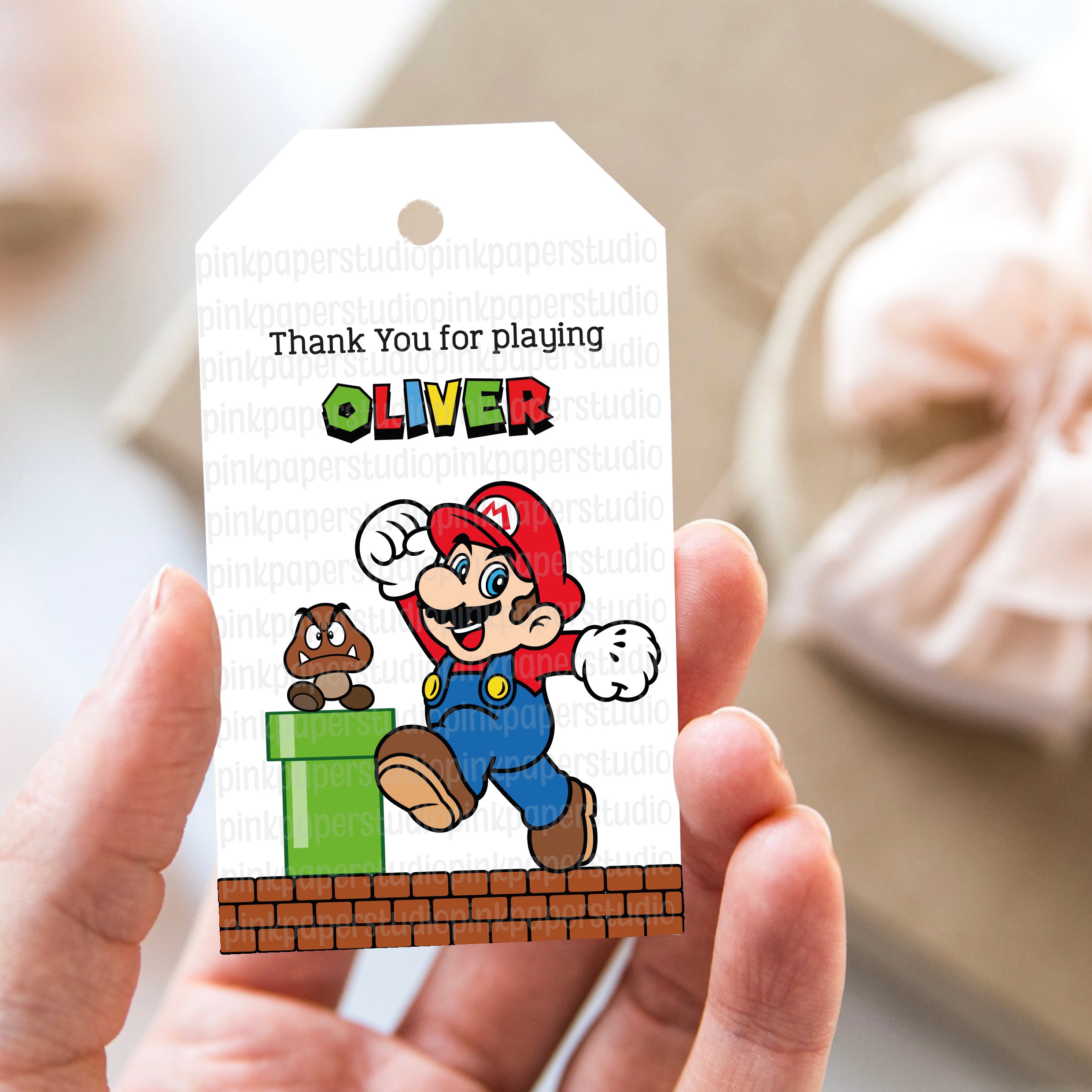 Etiquetas de cumpleaños de Mario Bros