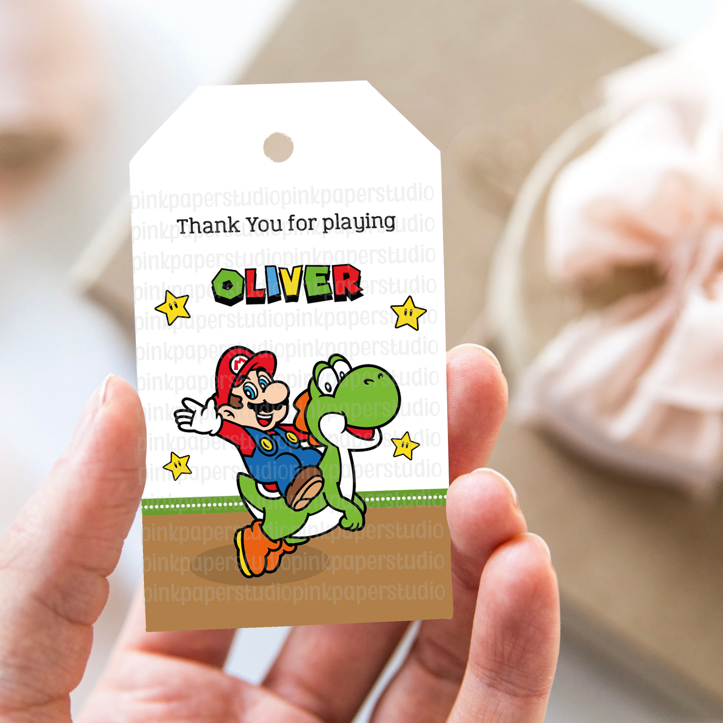 Etiquetas de cumpleaños de Mario Bros