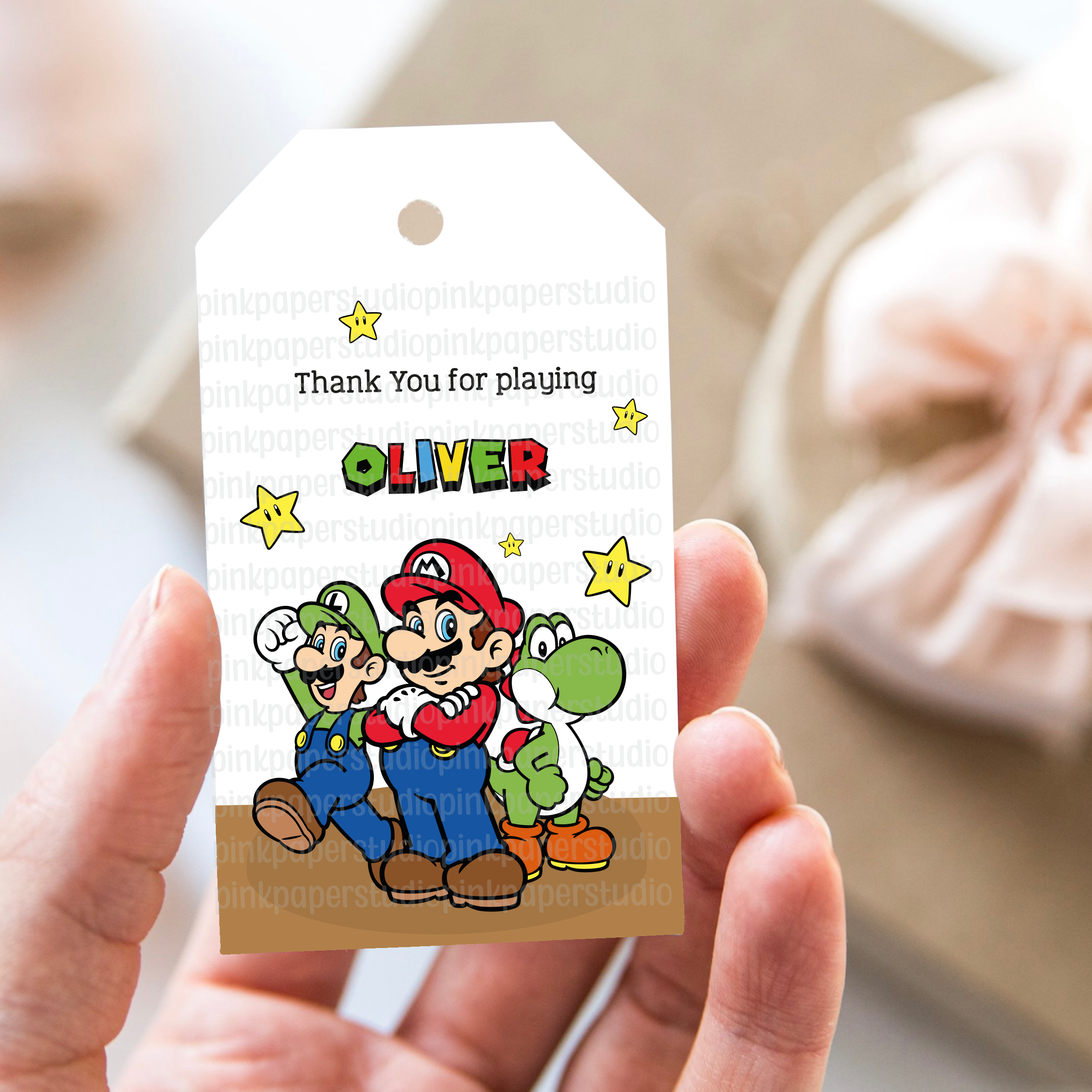 Etiquetas de cumpleaños de Mario Bros