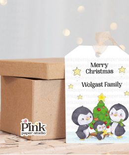 Etiquetas navideñas Familia pingüinos