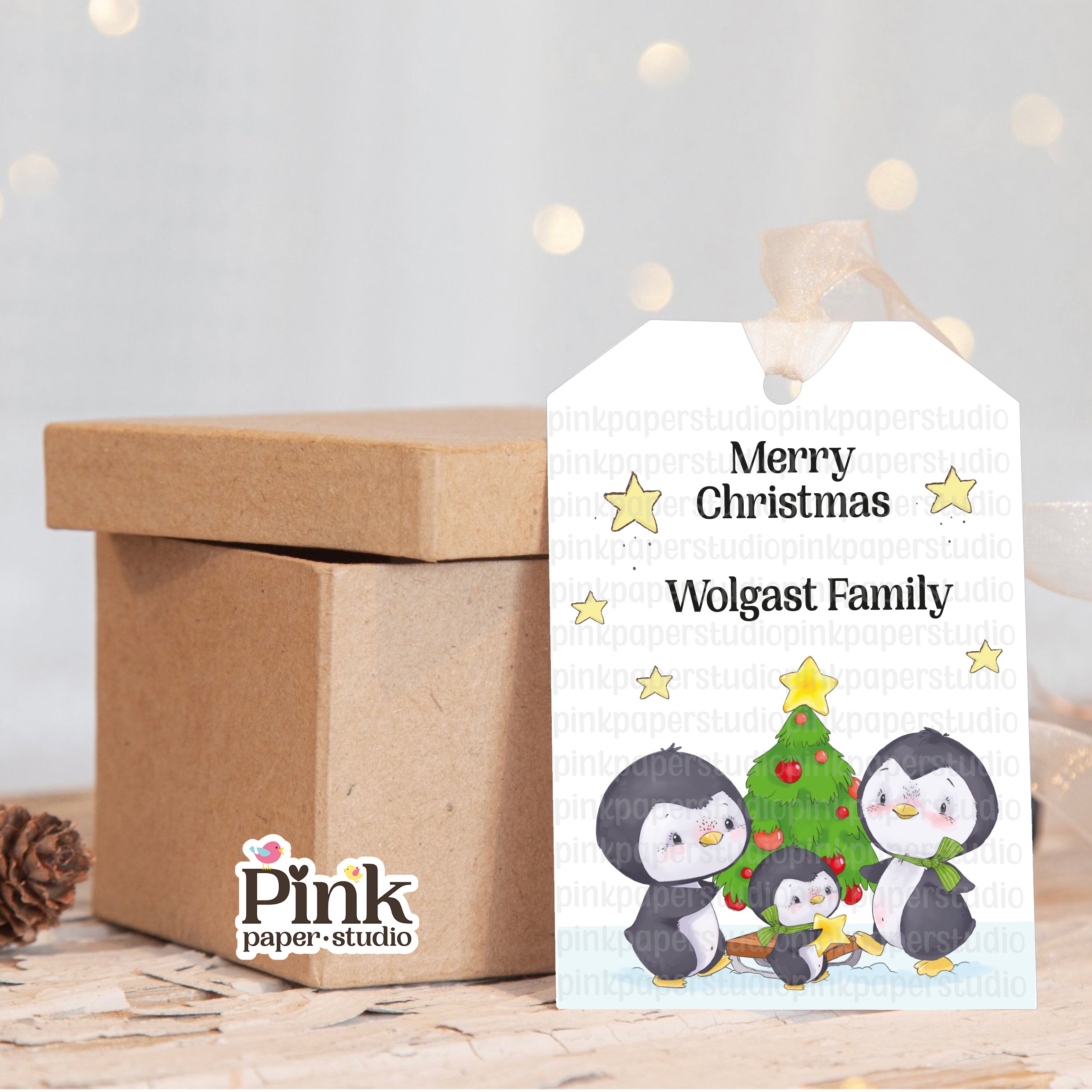 Etiquetas navideñas Familia pingüinos
