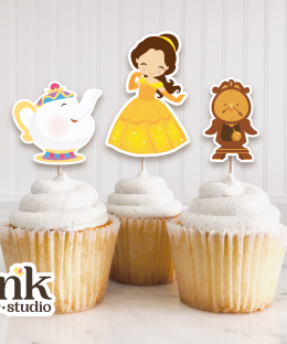 Toppers para Cupcakes de La Bella y la Bestia