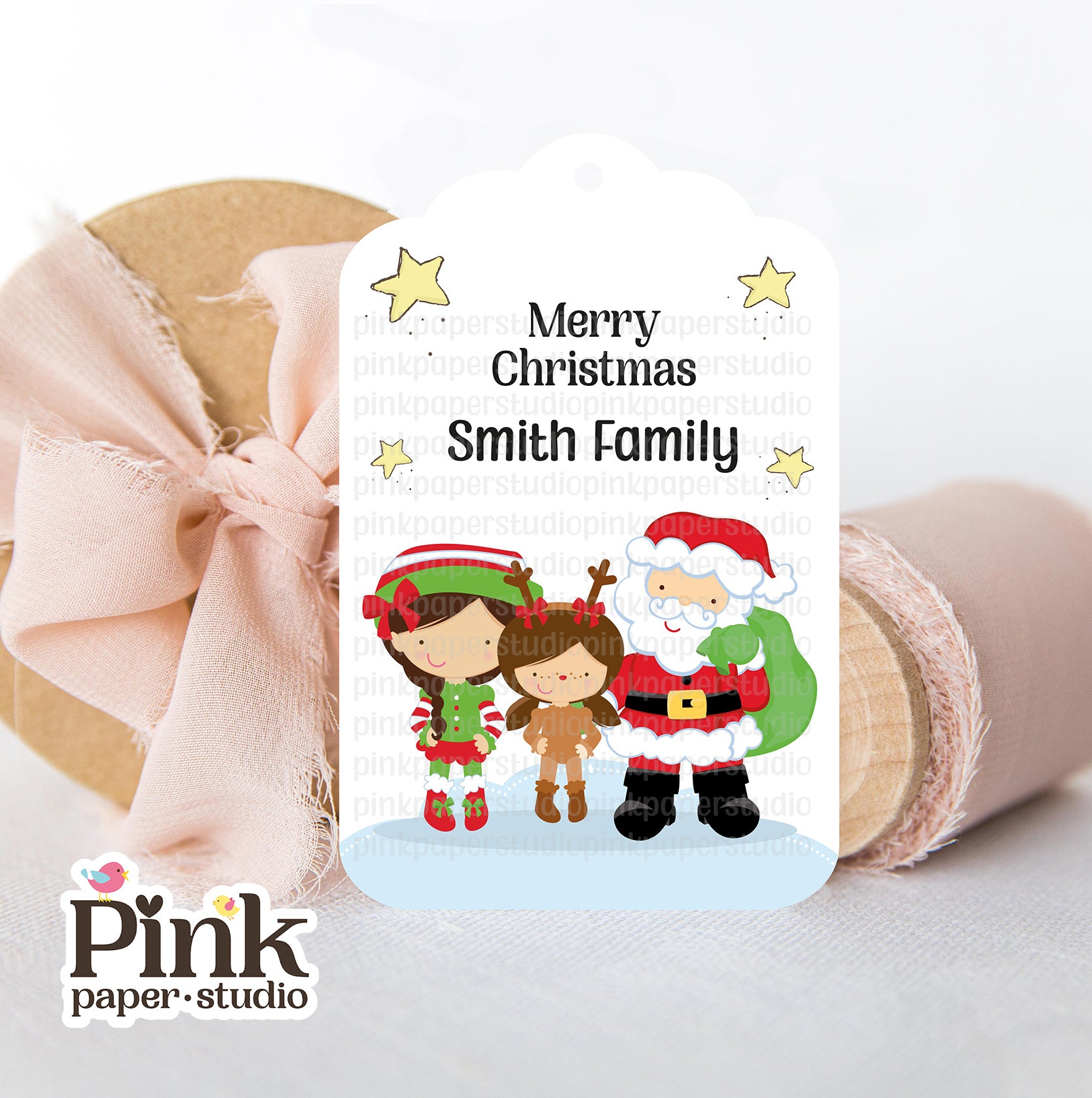Etiquetas navideñas familia de Papá Noel