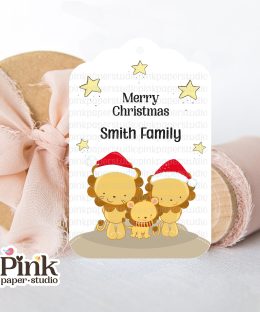 Etiquetas navideñas familia Leones