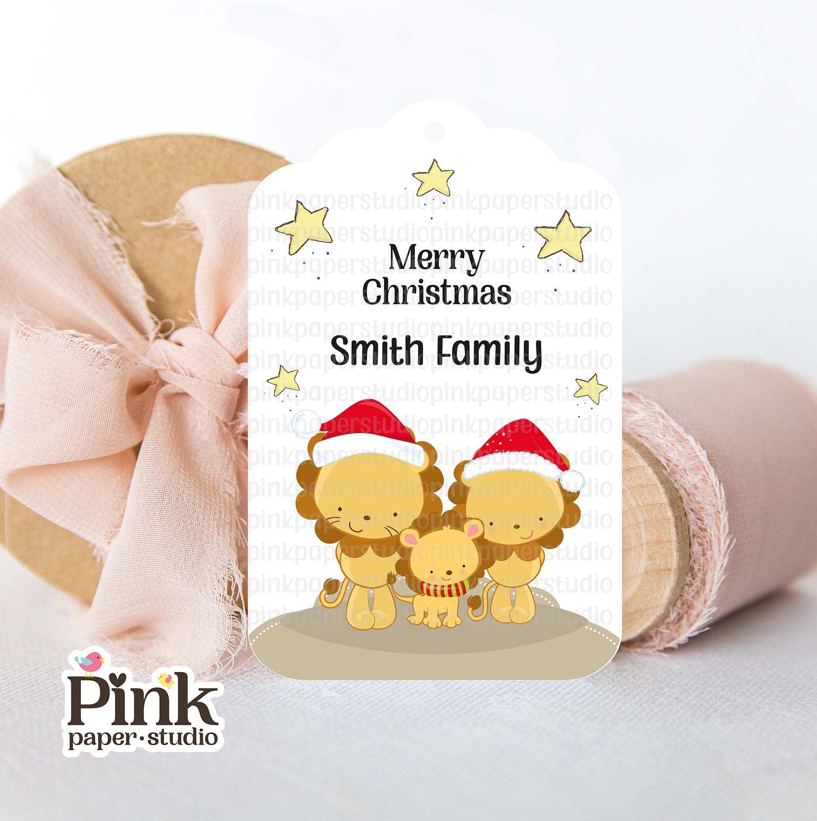 Etiquetas navideñas familia Leones