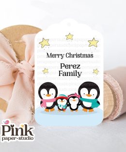 Etiquetas navideñas Familia pingüinos